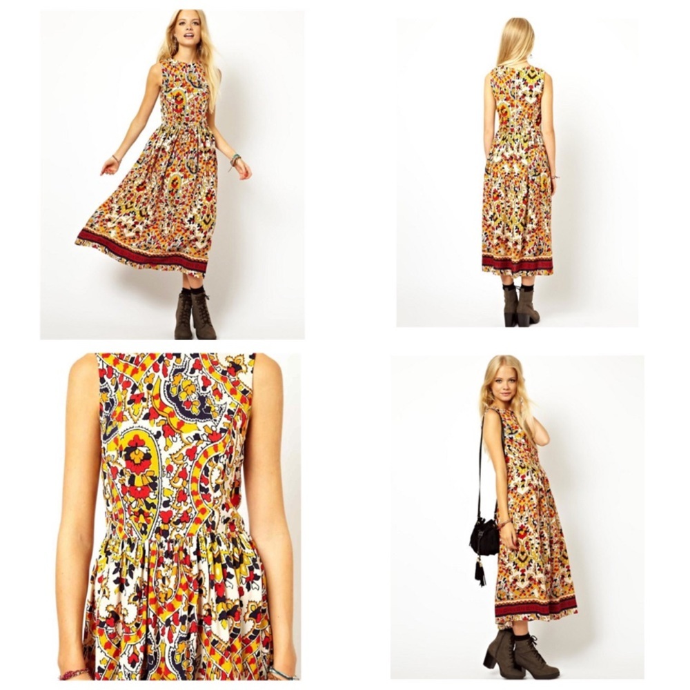ASOS Fall Colors Mosaic Print Midi Dress Size 4